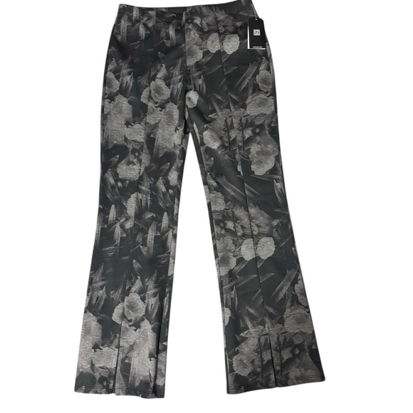 Clara SunWoo Black Floral Pull On Ponte Pants Size Large - Picture 3 of 7
